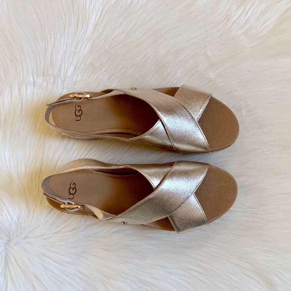 UGG Shoshana Metallic Light Gold Wedge Sandals - Picture 4 of 7